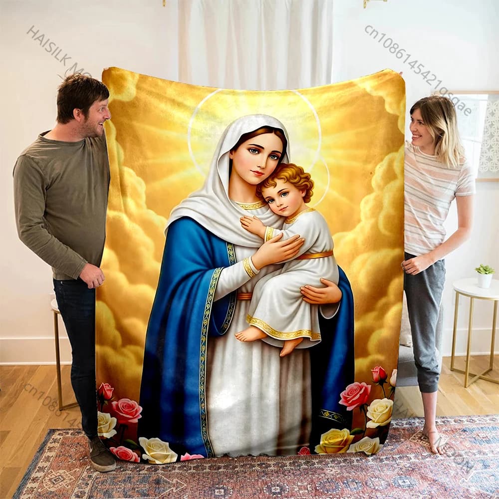 1 Pezzo Coperta con Stampa Pittorica di Vergine che Tiene un Bambino, Calda, Morbida e Soffice, per Bambini e Adulti, per Divano, Letto, Viaggi, Campeggio, Camper