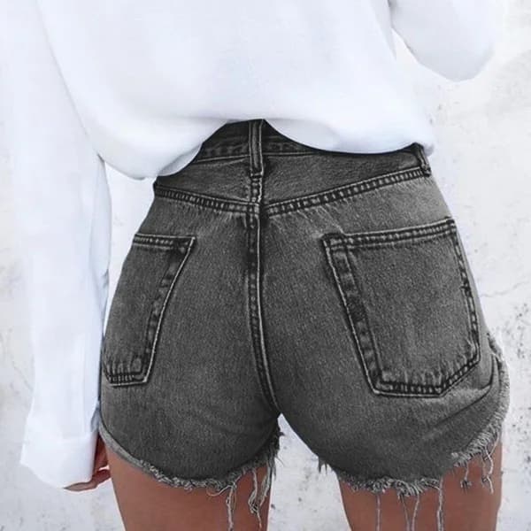 European and American Ultra-high-waisted Washed Ripped Denim Shorts. New Summer Fashion Fringed Design Casual Shorts for Women