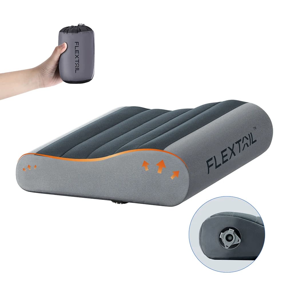 FLEXTAIL Cuscino da campeggio gonfiabile, cuscino ergonomico per viaggi e casa, leggero e lavabile, due opzioni di altezza
