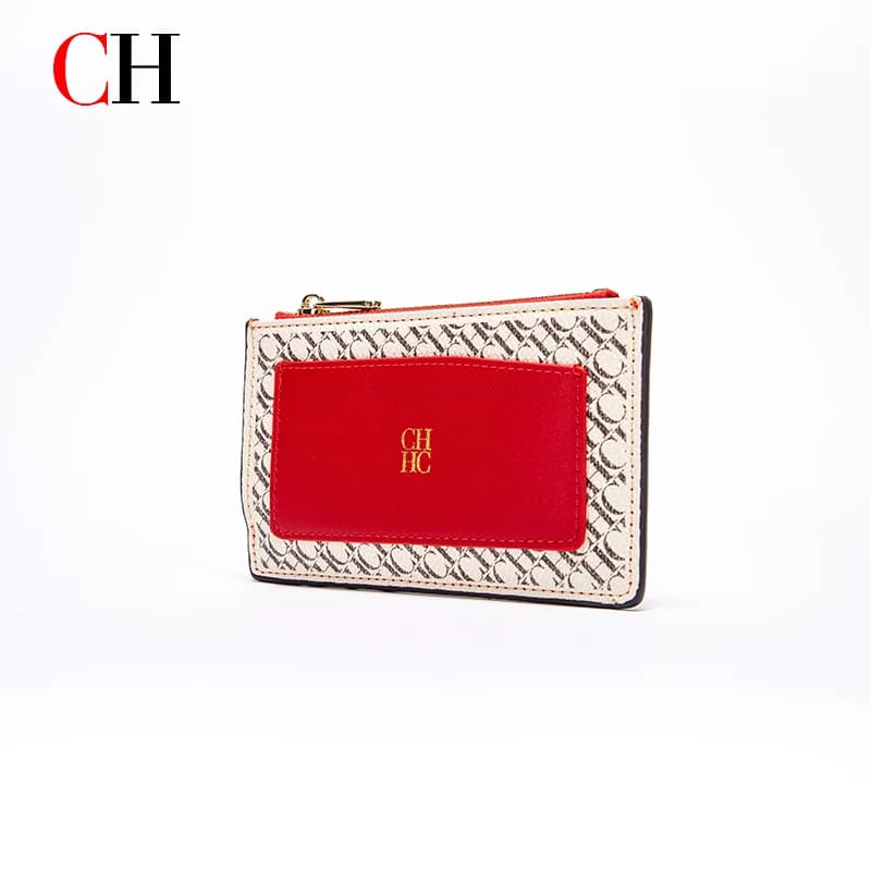 CH Embossed PU Leather Card Holder Women Zipper Coin Purse Slim ID Credit Card Wallet Small Clutch Bag