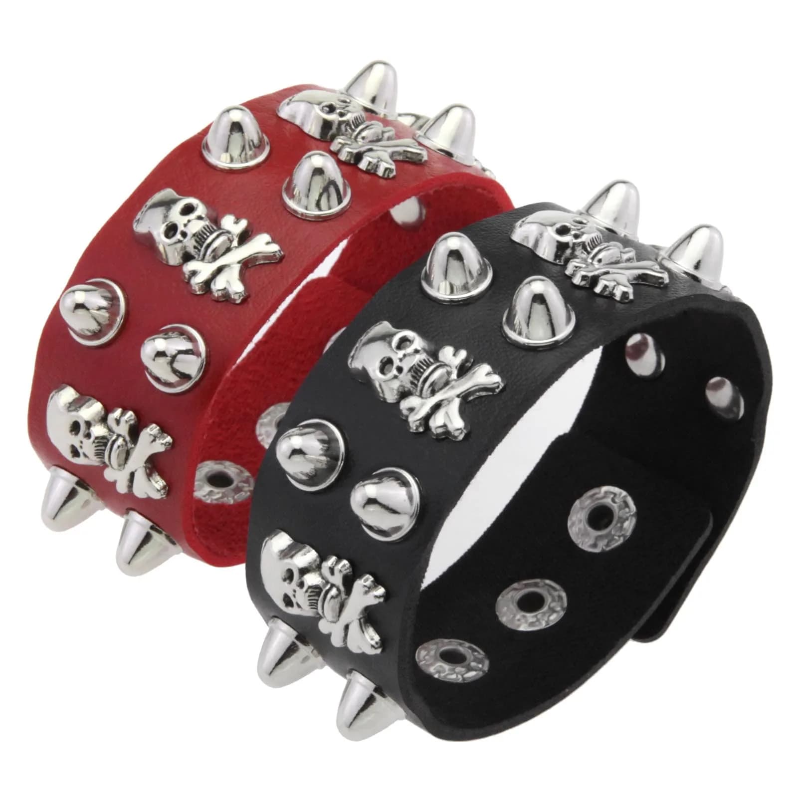 Bracciale largo con teschio in pelle PU Bracciale punk Bracciale gotico regolabile Bracciale con fibbia con rivetti gotici per gioielli da donna