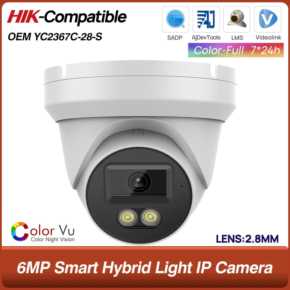 Telecamera IP Smart Hybrid Light da 6MP con audio integrato, slot per scheda SD, telecamera di sorveglianza di rete Plug&Play compatibile con HIK NVR Hikvision