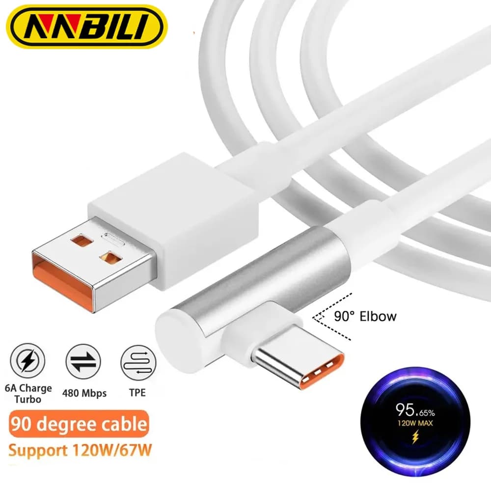 Cavo USB tipo C NNBILI da 120 W con gomito a 90 gradi, cavo USB C per ricarica super veloce per Xiaomi 17 15 14 13 12 11 Pro Lite Redmi Note