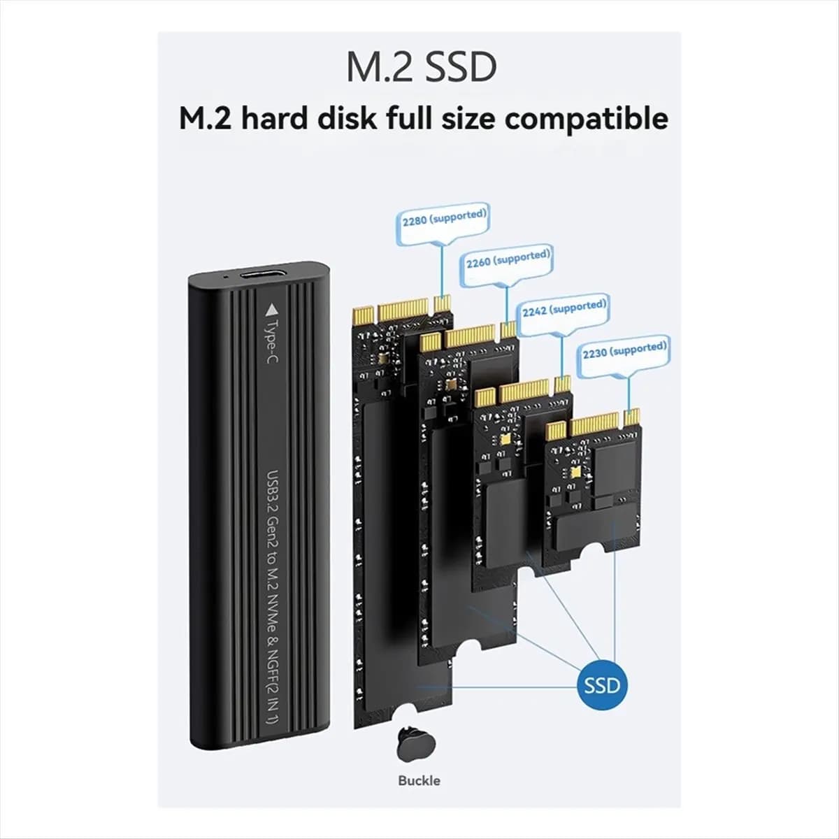L63A M.2 SATA NVME SSD Enclosure Tool-Free USB3.2 Type C 20Gbps External Solid State Enclosure Adapter for 2280/2260/2242