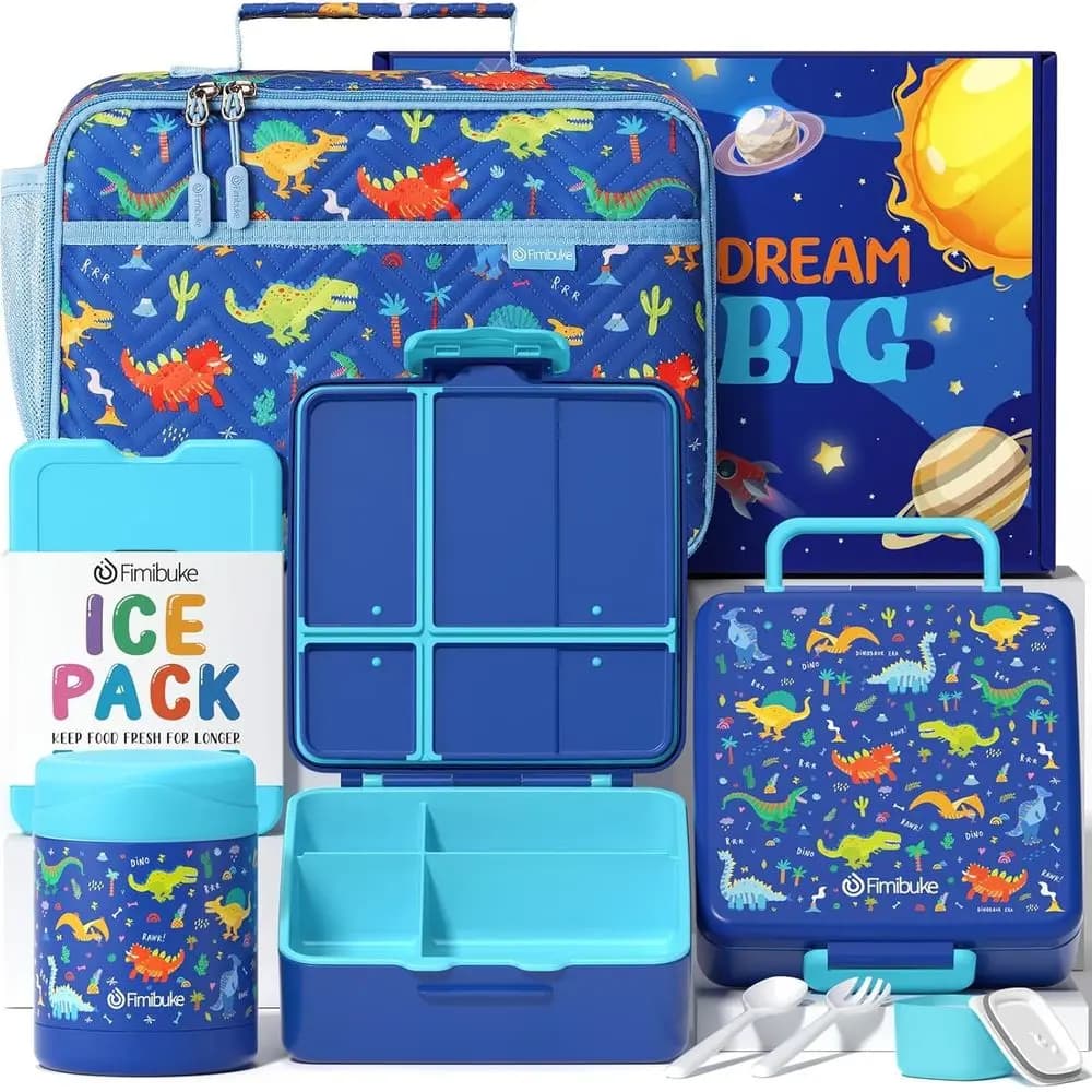 Lunch Box Bento per Bambini con 4 Scomparti, Borsa Termica, Contenitore Termico in Acciaio Inox, Ghiaccio Artificiale, Set di Utensili, Regalo di Compleanno