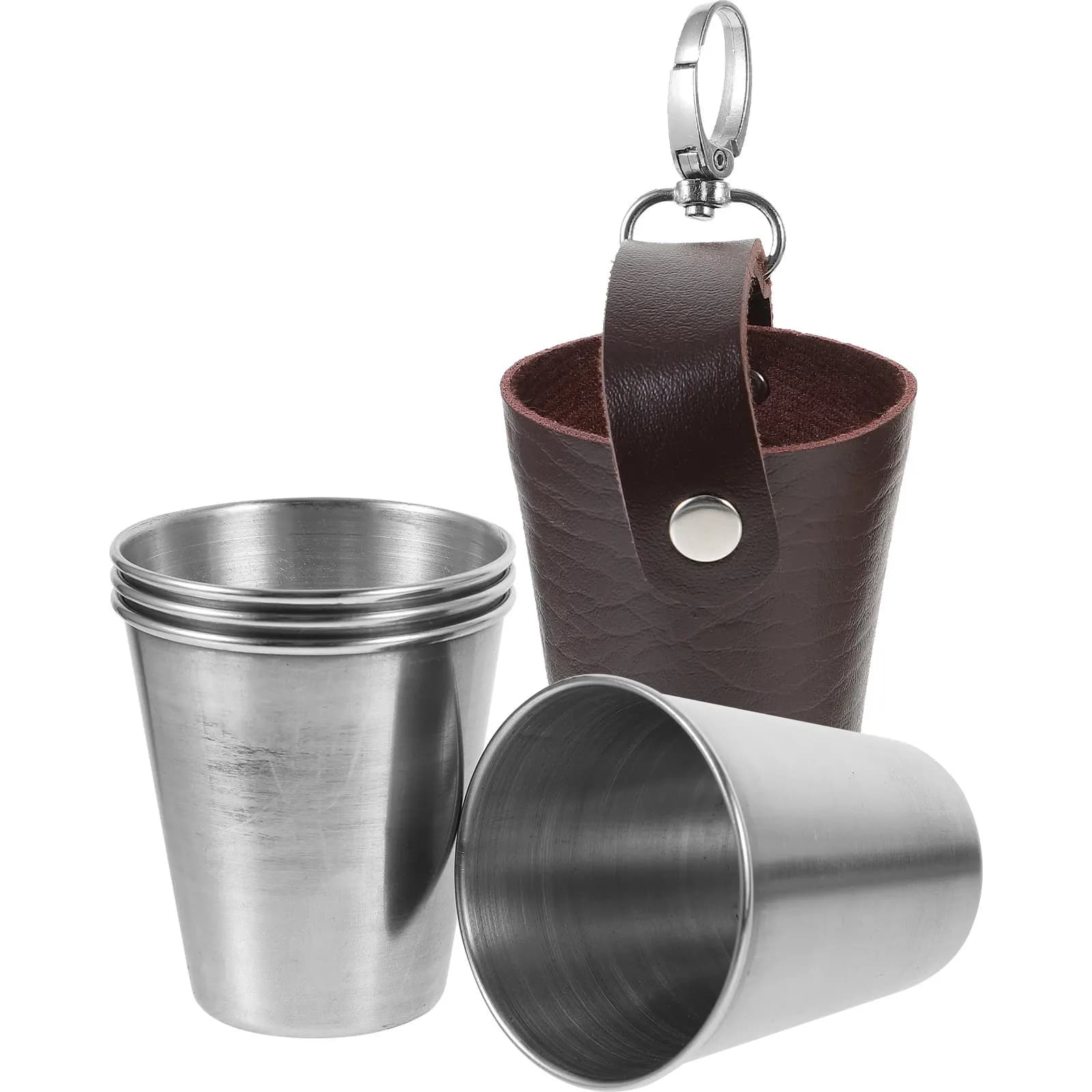 Set di 1 tazza da vino portatile in acciaio inossidabile da 70 ml, tazza da birra per campeggio all'aperto con custodia, tazze da vino da campeggio