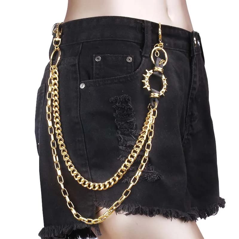 Pants chain with Metal Waist Bags Exaggerated for Women, Punk Hip Hop Style, Black Life Chain to Double Layer for Jeans, Rock Jewelry Accessories
