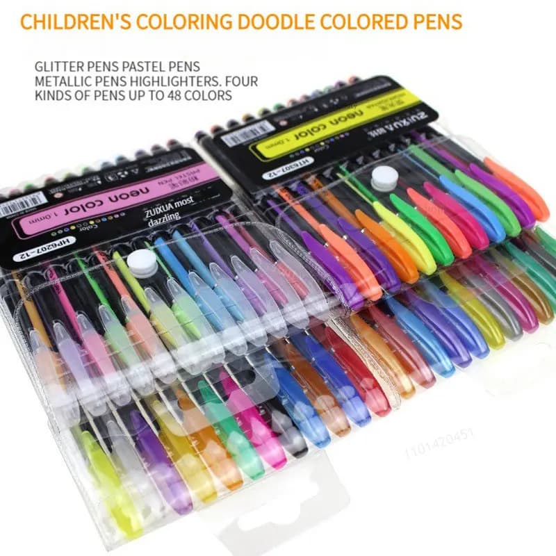 12 pz/set Set di penne a sfera Penne gel glitterate per ufficio scolastico Libro da colorare per adulti Riviste Disegno Scarabocchi Pennarelli artistici Penna gel