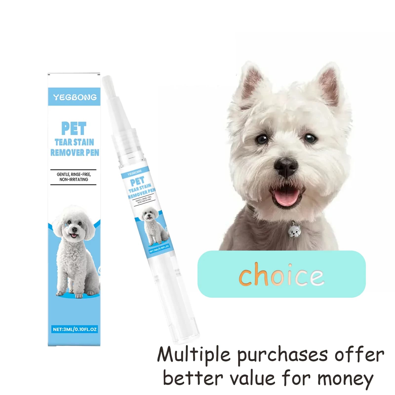 Yegbong Pet Care Penna per la rimozione delle macchie lacrimali, soluzione detergente universale per occhi di cani e gatti 3ml