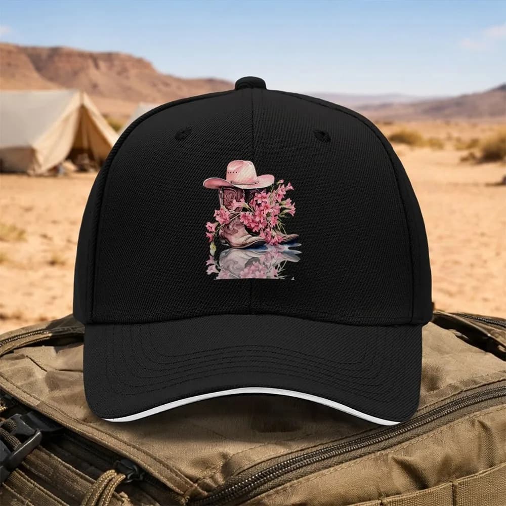Cowboy Boots Floral Baseball Cap Adjustable Cotton Visor for Casual Outdoor Sports