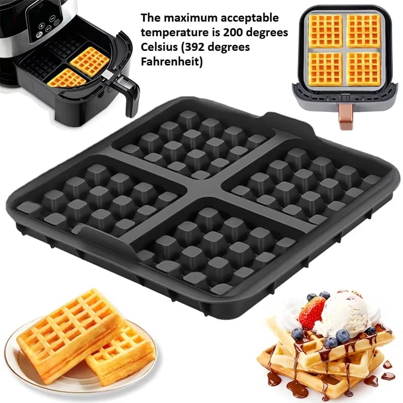 Square waffle mold for air fryer, anti-stick baking tray compatible with 4-7QT, for Belgian waffles, breadcrumbs, dishwasher safe