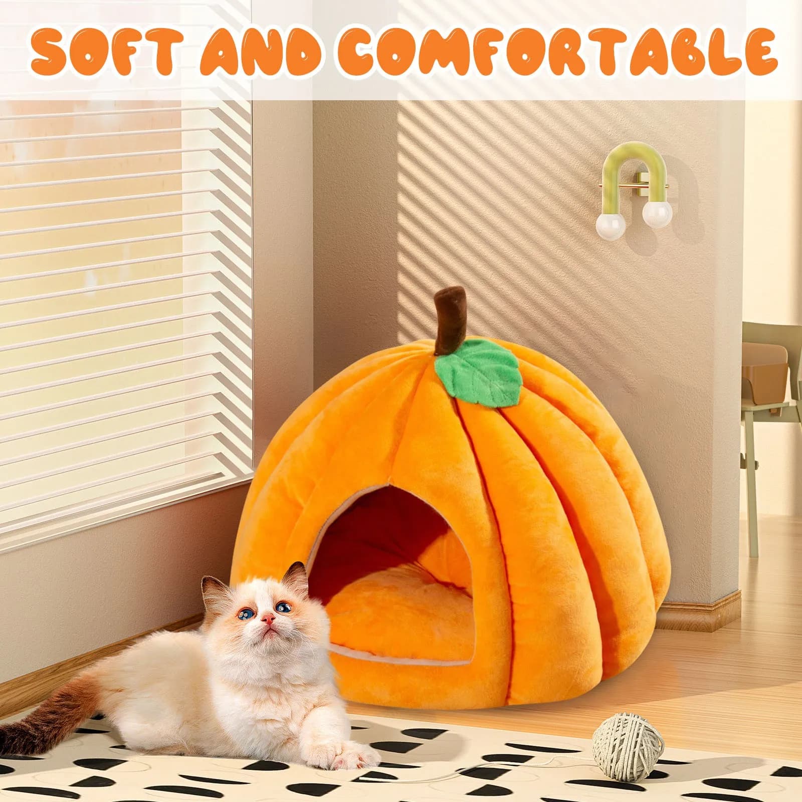 Tema di Halloween a forma di zucca autunno e inverno comodo cuccia per cani e gatti Semi-chiusa cuccia per cani e gatti calda e spessa