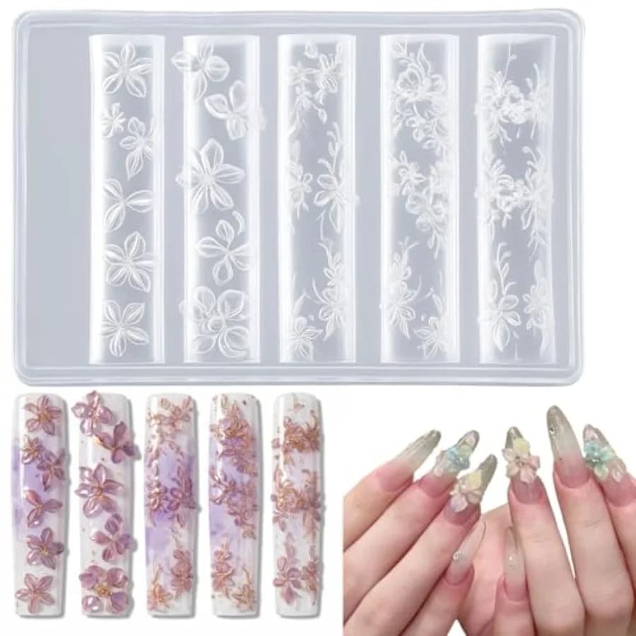 3D Flowers Nail Mold, Flower Silicone Nail Molds, Floral Nails Molds for Nail-Art, DIY Floral Charms for Nails Design, Elegant