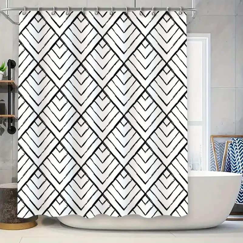 Tenda da doccia Chevron bianca nera Decorazione da bagno moderna per bagno Tessuto in poliestere Dimensioni 72x84 pollici (183 cm x 213 cm)