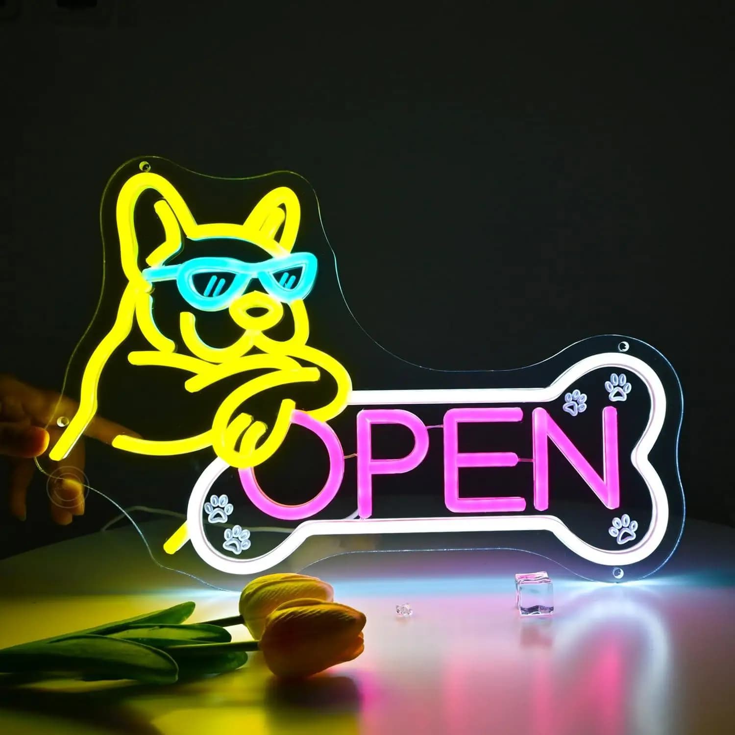 Insegna al Neon 'Pet Shop Open' con Luce LED Dimmerabile USB per Saloni di Toelettatura, Ospedali, Spa, Cliniche Veterinarie, Decorazione Murale a Tema, Regalo