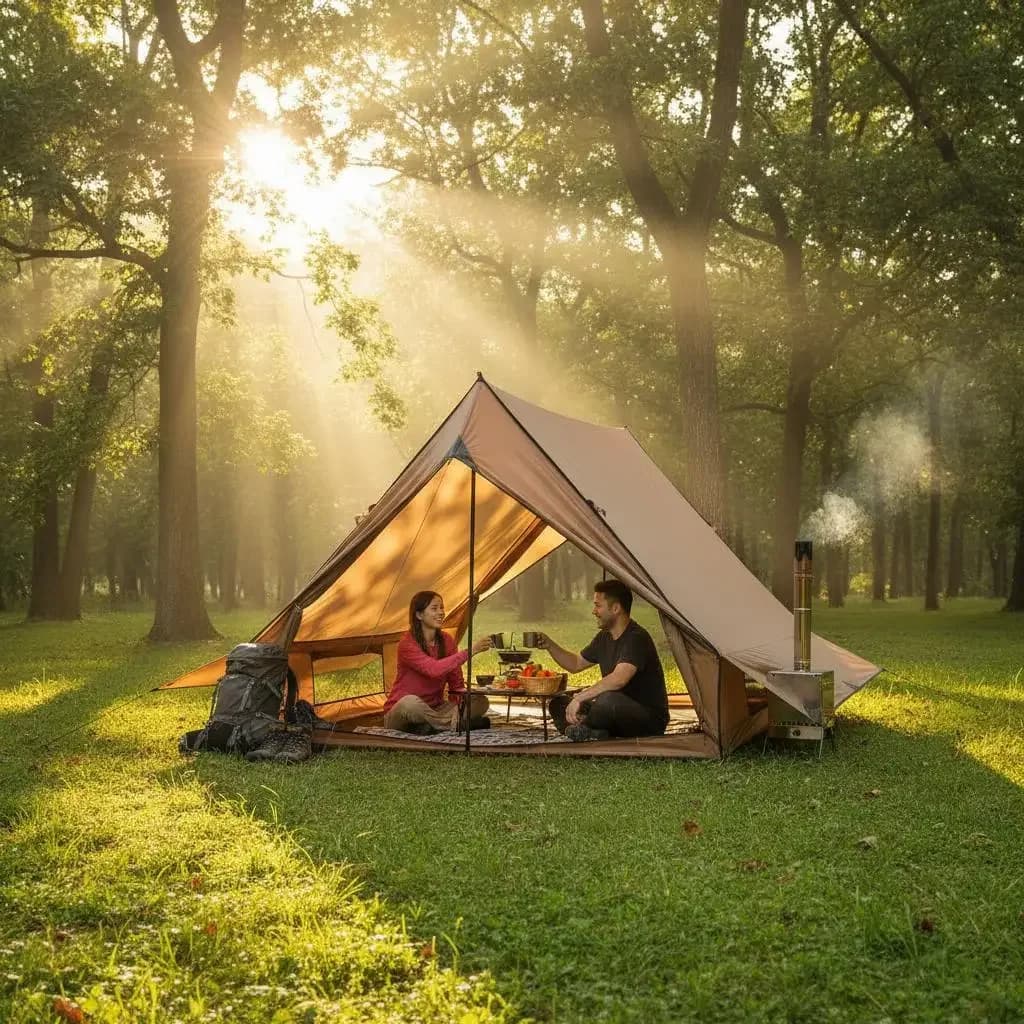 Tenda da Campeggio Calda, Tenda Cabina per 2 Persone con Foro per Stufa e Pali, Tende Invernali Impermeabili con Tappetino Ignifugo, P