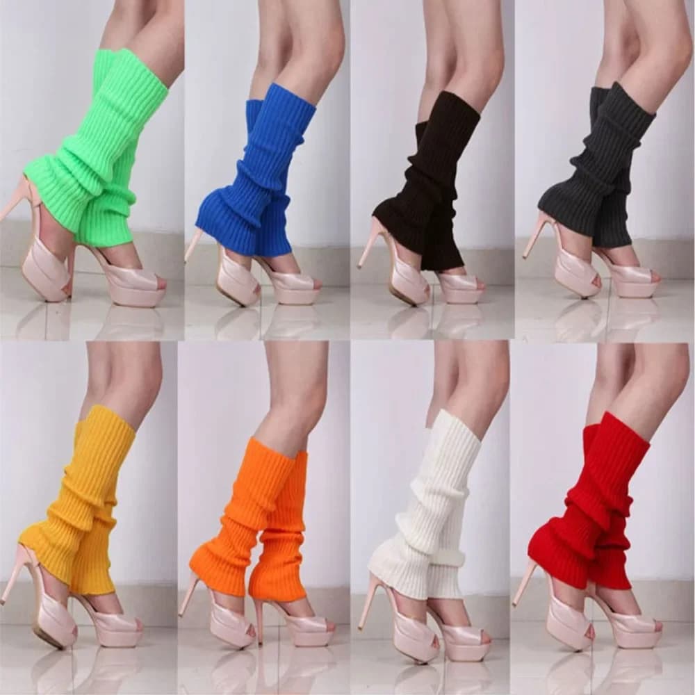 Scaldamuscoli da donna in maglia color neon anni '80 di Halloween Calzini senza piedi luminosi a costine Calzini punk neri alti al ginocchio gotici hip-hop rock