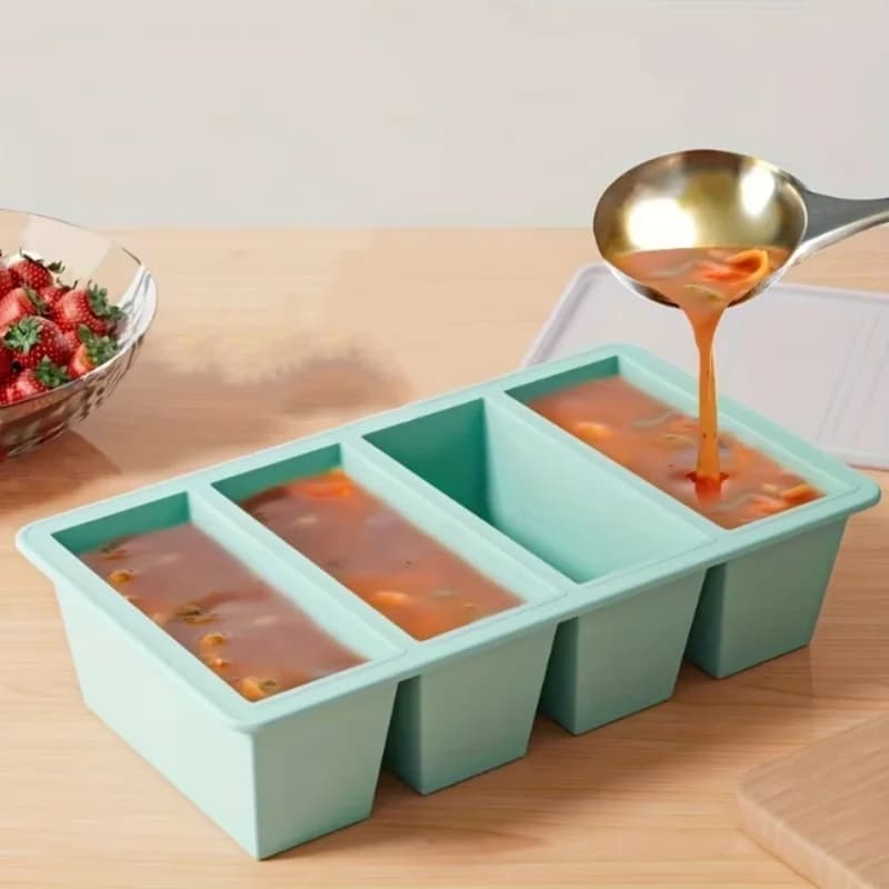 Vassoio per congelatore in silicone da 1 pezzo con coperchio - Conservazione da cucina durevole per zuppe, caldo e salse - Contenitore impilabile per la preparazione degli alimenti