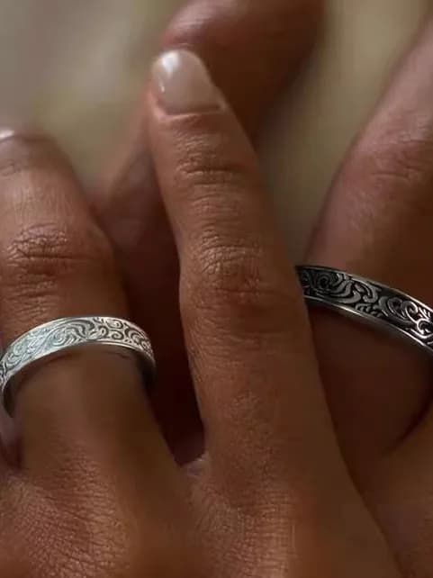Retro Silver Ring Couple Style Index Finger Ring Men's Women's Weier Antique Floral Pattern Ring Fashionable Gift