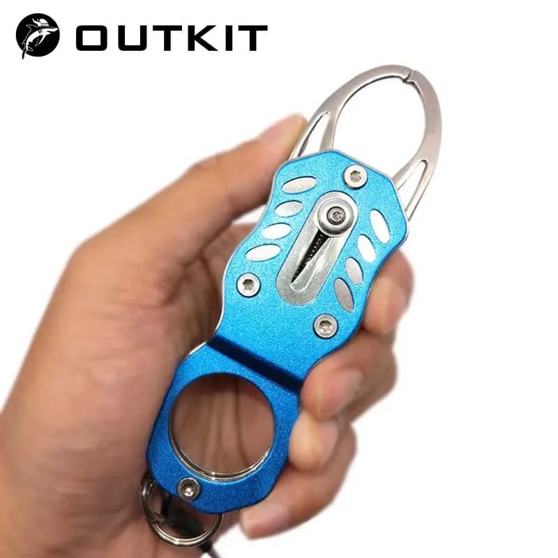 OUTKIT Fish Lip Grip Gripper Grabber Controller con corda anti-smarrimento Attrezzatura da pesca portatile in alluminio per acqua salata Attrezzatura per attrezzatura