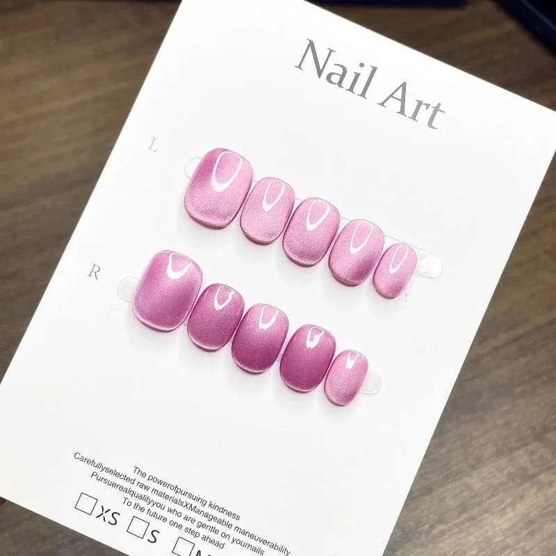 10 Pieces Finte Press-On Pink Purple Nails, Made of Hand, Pink Cat Eye Effect Purple, Blue Pressure Nails Versatile for Daily Use, Fagiolo Short Shape