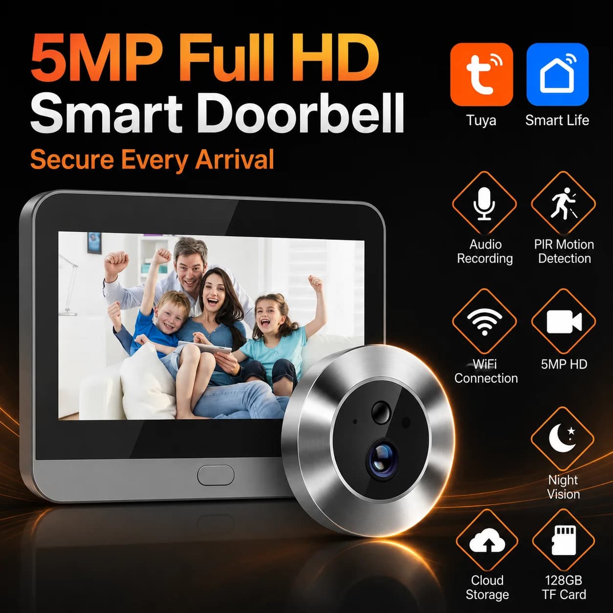 Tuya Smart 5MP 5000mAh 4.3 Inch Mini Digital Peephole Eye Viewer WiFi IR PIR Detection 130° Wide Angle Doorbell Door Camera