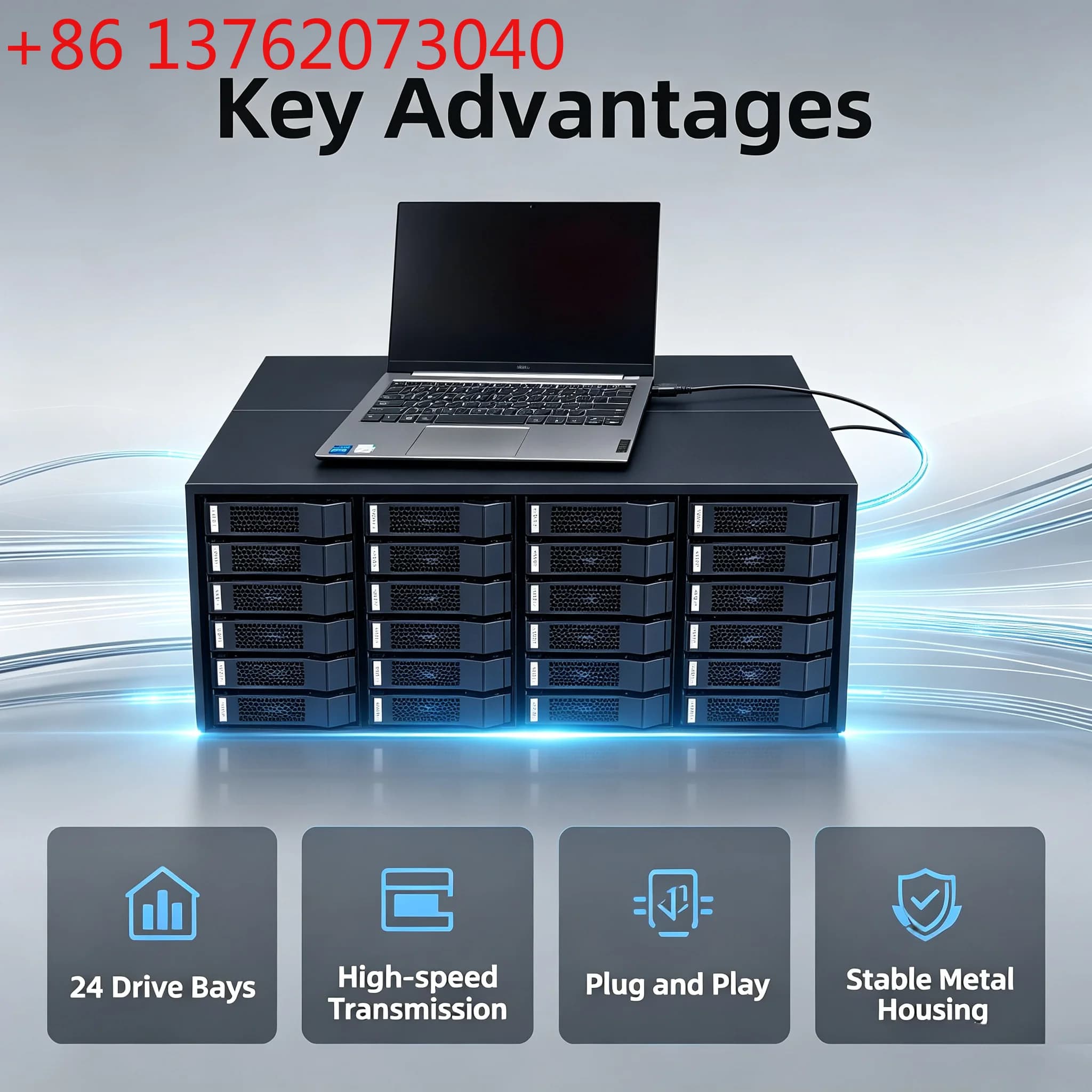 M424 24-Bay High Speed Metal NAS Expansion Cabinet, USB4 Interface 22G Storage Chassis with Built-in Power Supply Stable