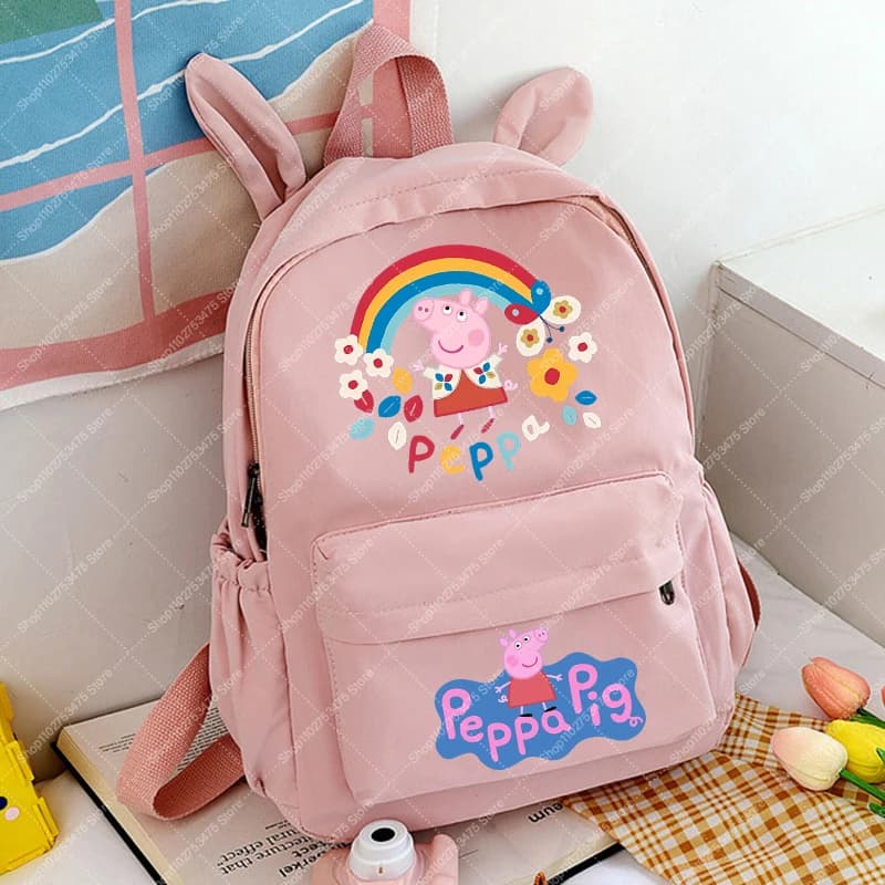 Students Anime Printed Backpack School Supplies Cartoon Peppa Pigs Cute Schoolbag Kawaii Stationery Storage Pouch Book Bag Gifts