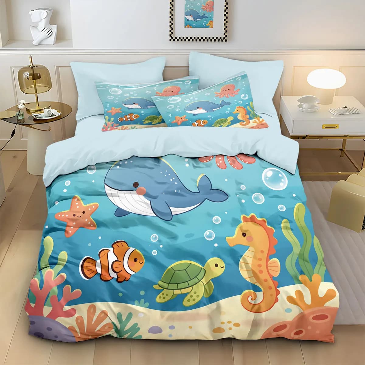 Fox Whale Cat Tiger Bedding Set 3D Print Soft Duvet Cover for Student Dormitory Decor, 1 Duvet Cover and 2pillowcase with Zipper