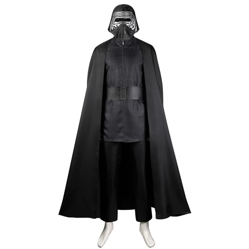 Nuovo Costume da Jedi per Uomo, Travestimento da Supereroe per Halloween, Set Completo Nero con Mantello e Maschera per Feste Maschili
