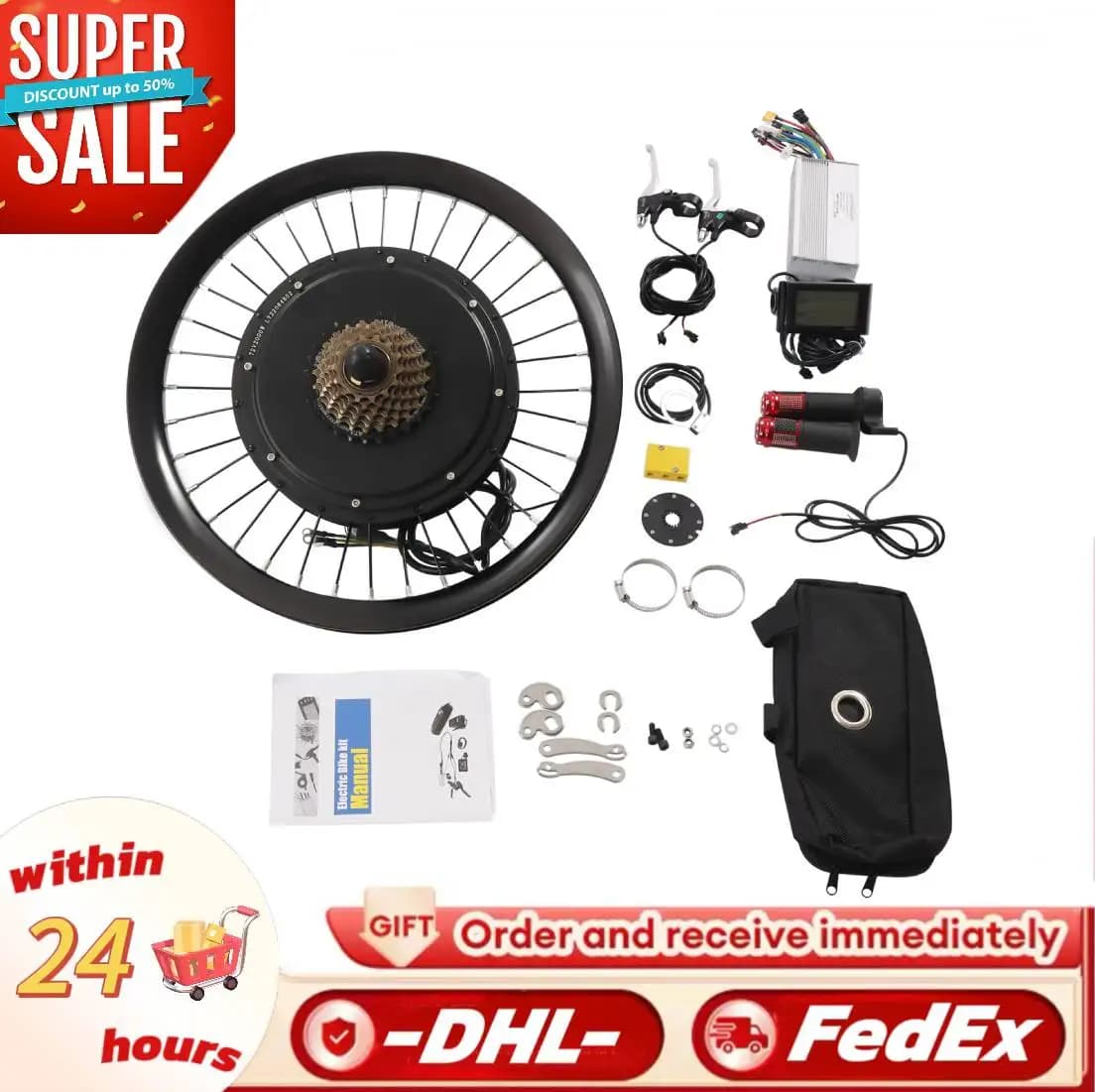 Kit di conversione bicicletta LCD ruota posteriore da 20 pollici 72V Kit bici elettrica ad alta potenza da 2000 W con display LCD Motore brushless 560 giri/min