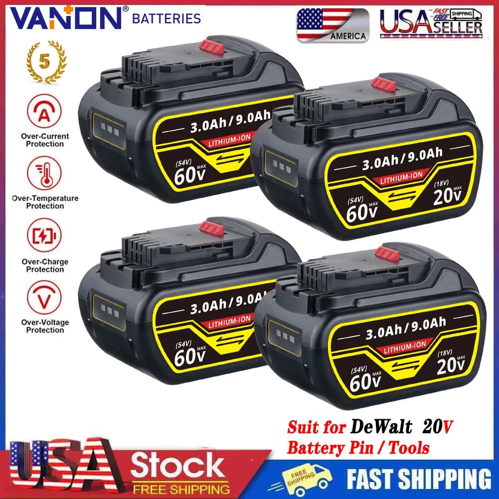 VANON 1 ~ 4 pieces 20v/60v 9.0Ah Replace for battery Dewalt Flex-volt Pin DCB609 DCB615 DCB612 DCB606 Electric tool and charger