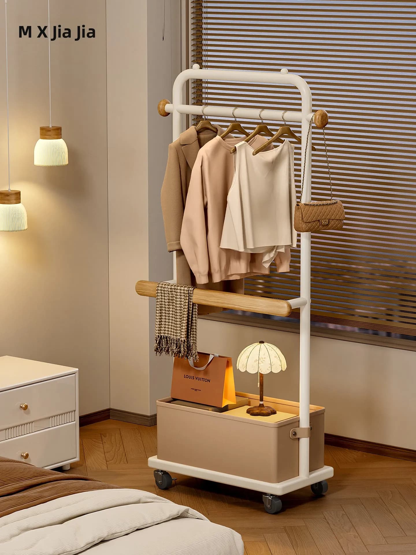 Floor hanger for bedroom, mobile clothes hangers, evening dresses organizer, carbon steel, Chinese style