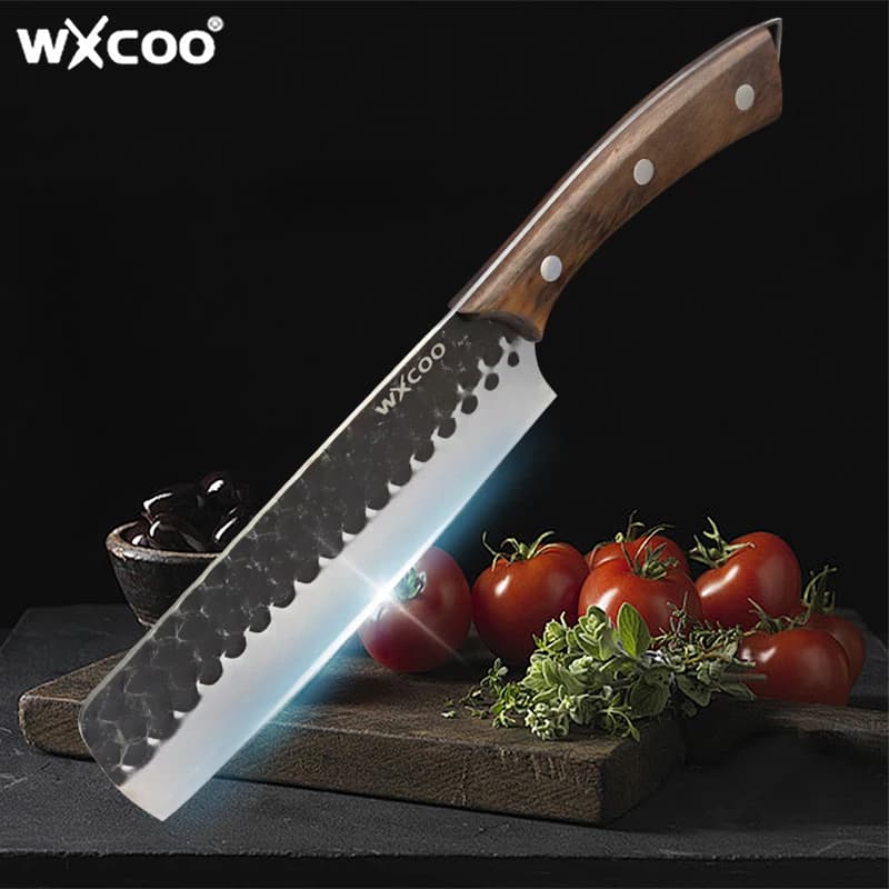 Coltello da cucina forgiato in acciaio inossidabile Coltello da chef da donna Affettatrice multifunzione per frutta e verdura Coltello per filetti di pesce Manico in legno