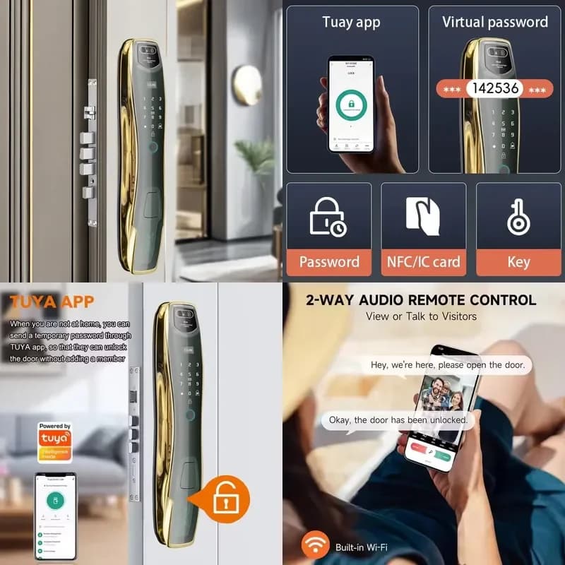 Smart Digital Password Lock with WiFi Control Fingerprint Keyless Entry Camera Security for Aluminum Doors Graffiti Design