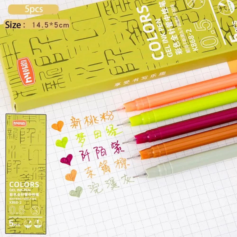 Penna gel colorata Kawaii da 5 pezzi Penne a sfera a punta fine da 0,5 mm Penna per domande ad asciugatura rapida Scuola