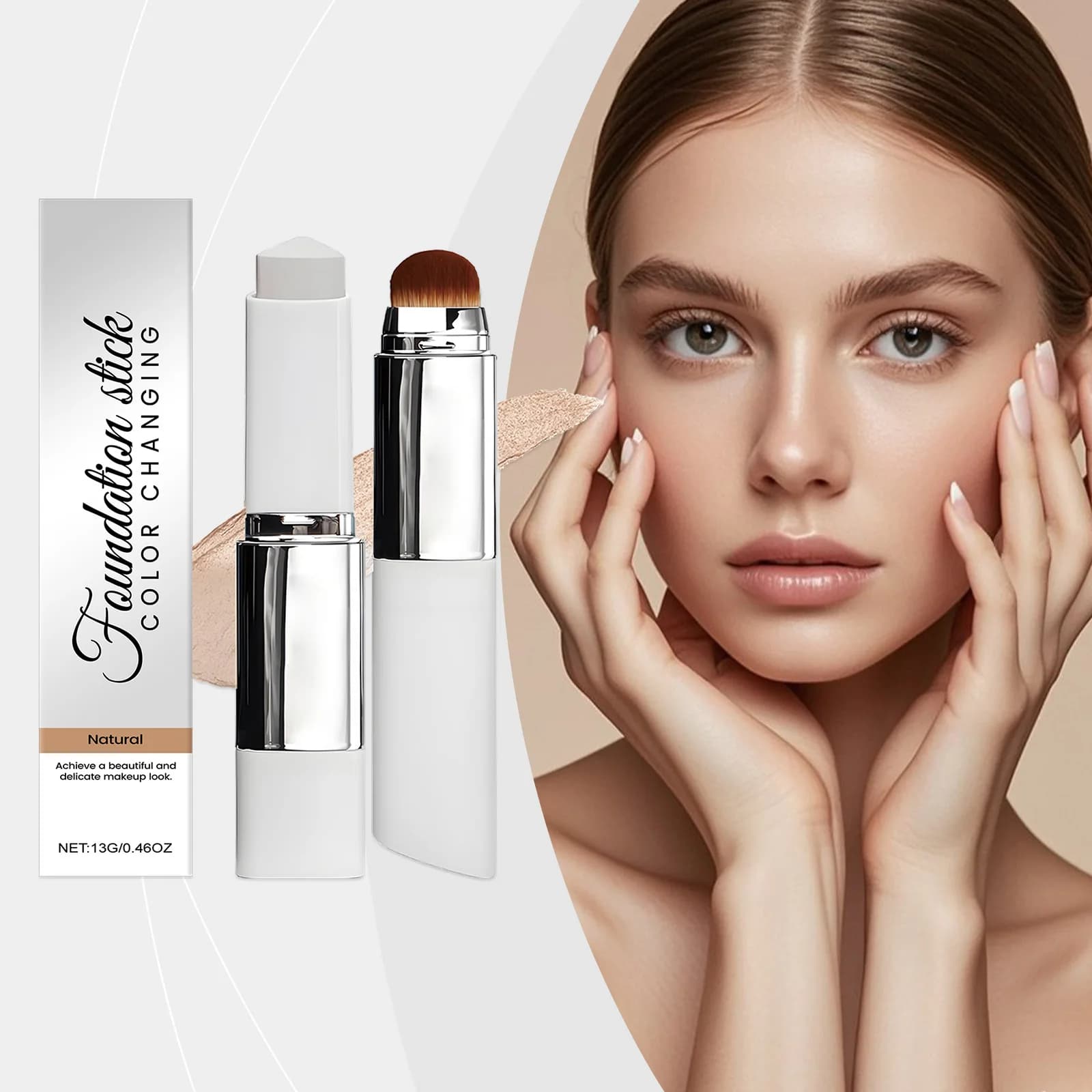 Fondotinta in stick che cambia colore, impermeabile, controllo dell'olio, anche il tono della pelle, base per trucco ad alta copertura, fondotinta cremoso con pennello