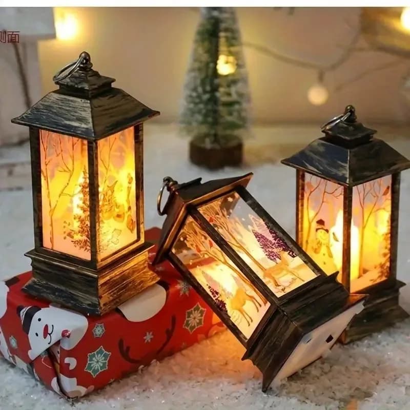 Set da 3 luci decorative natalizie, portacandele a LED, luci a candela vintage da tavolo, edifici da collezione e accessori