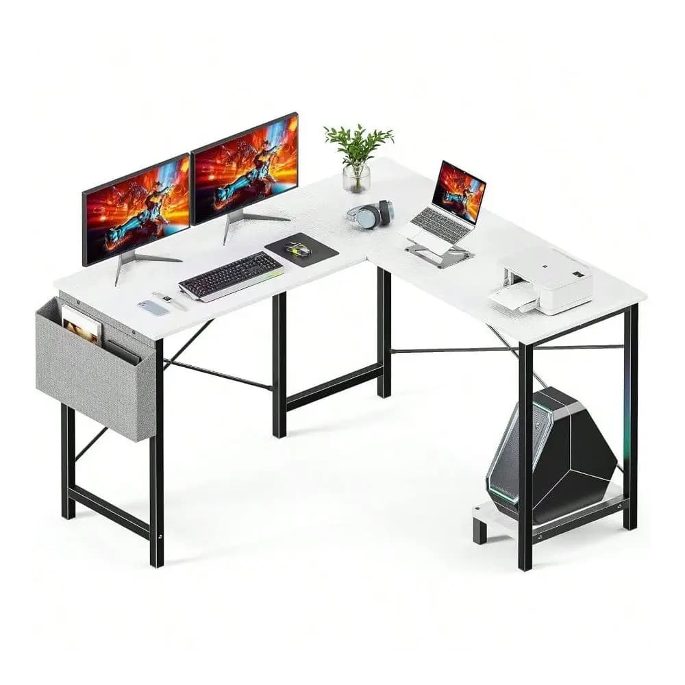 Scrivania Angolare per Gaming e Computer da 50 Pollici, Postazione di Lavoro per Casa e Ufficio con Vano Portaoggetti Laterale e Supporto CPU