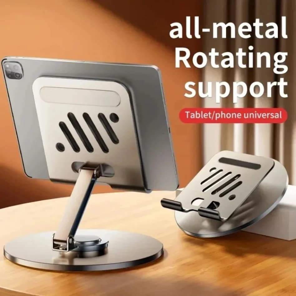 360 Degree Rotating Aluminum Tablet Stand Adjustable Foldable Drawing Reading Desktop Holder Stand for Notebook Phone Pad Work