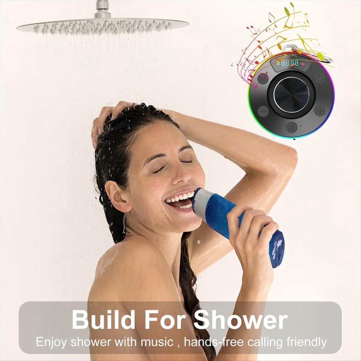 *AIMA Altoparlante per doccia Altoparlante wireless impermeabile 5.3 compatibile con Bluetooth Radio FM con ventosa per bagno piscina Nero