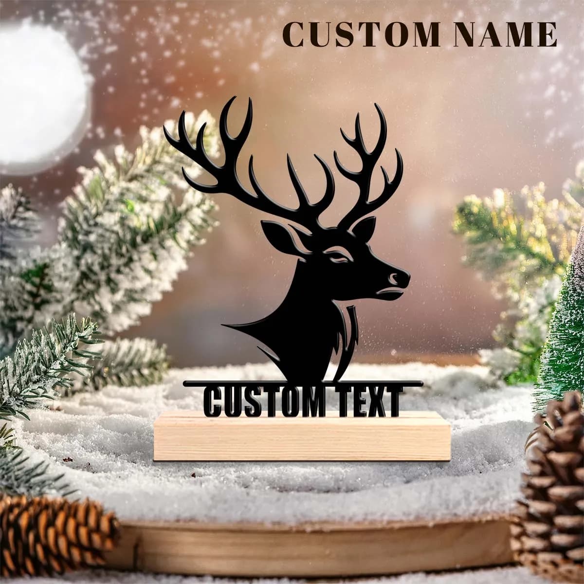 1pc Customized Minimalist Metal Ornaments Custom Content Equipped with A Wooden Base Home and Office Decorations,Christmas Gifts