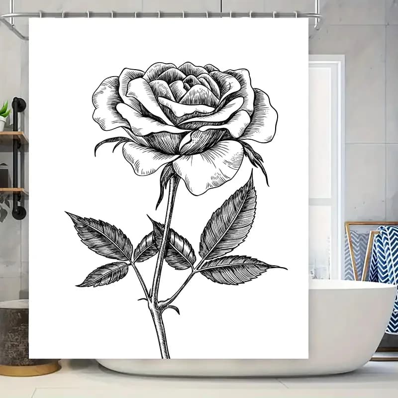Tenda da doccia rosa in bianco e nero Tappetini da bagno decorativi in tessuto sospeso per bagno 72 x 72 pollici (180 x 180 cm)