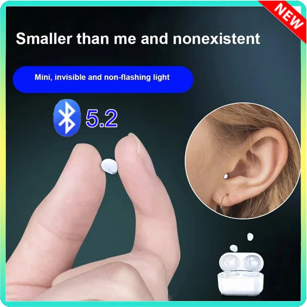 Invisible earphones Mini headphones V5.2 Bluetooth TWS Intericular earphones Noise reduction Wireless intraicular earphones for sleep with microphone