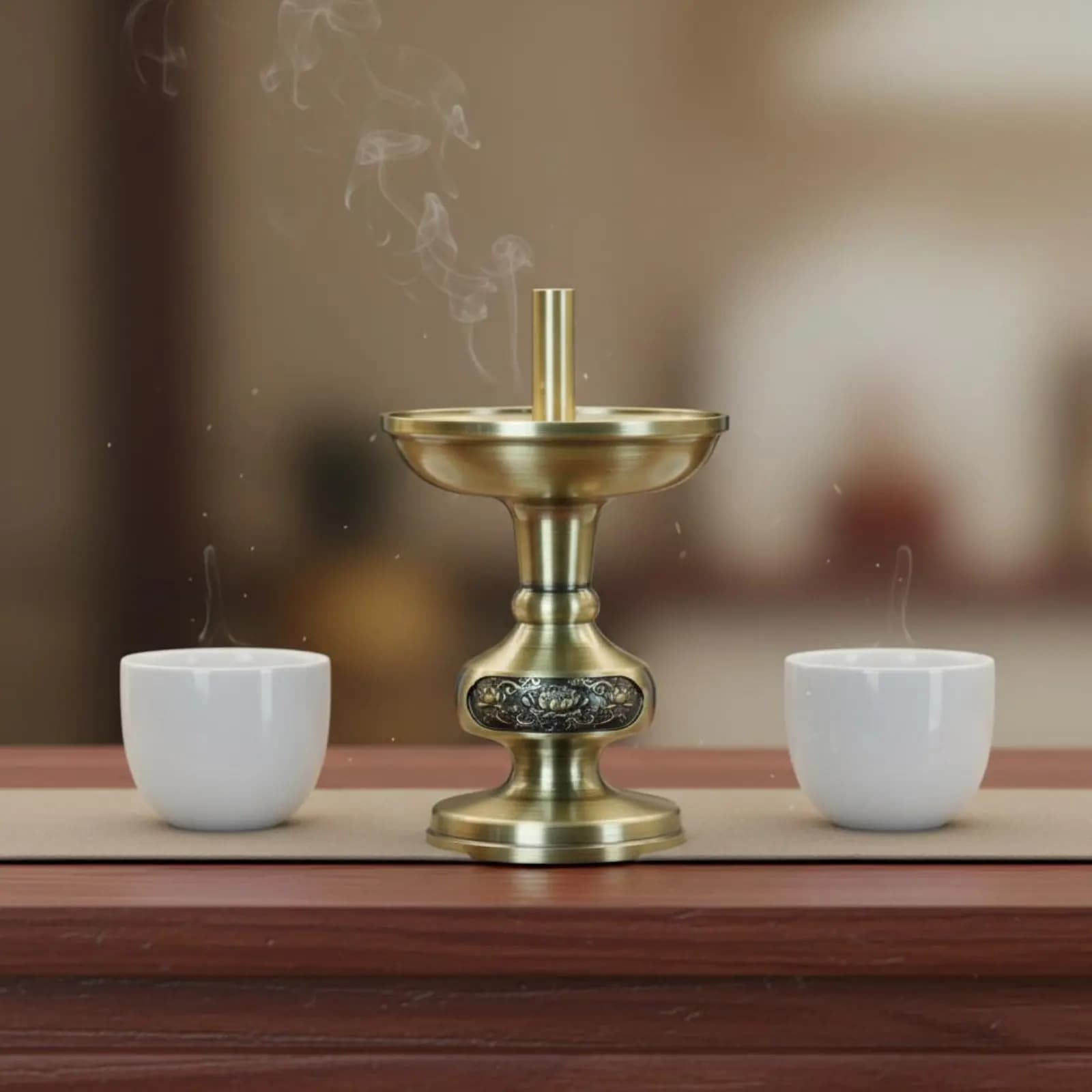 Candelabro Tradizionale per Offerte, Design a Loto per Attrazione della Ricchezza, Base per Candela in Ottone Lucidato a Mano per Altare, Tempio