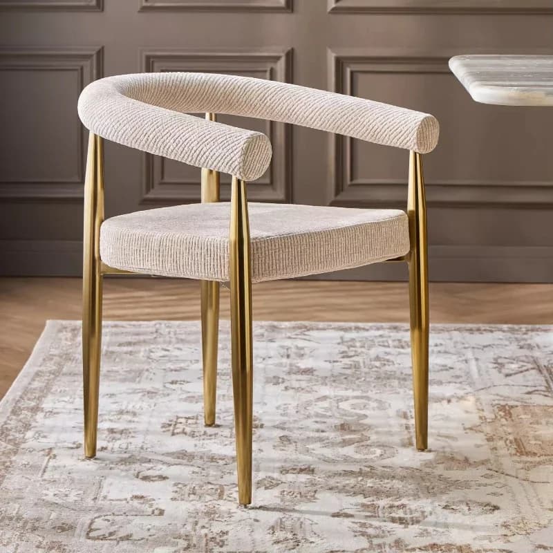 Sedia da pranzo moderna con gambe in acciaio inossidabile e rivestimento in tessuto, con braccioli trapuntati, adatta per famiglie, hotel e ville
