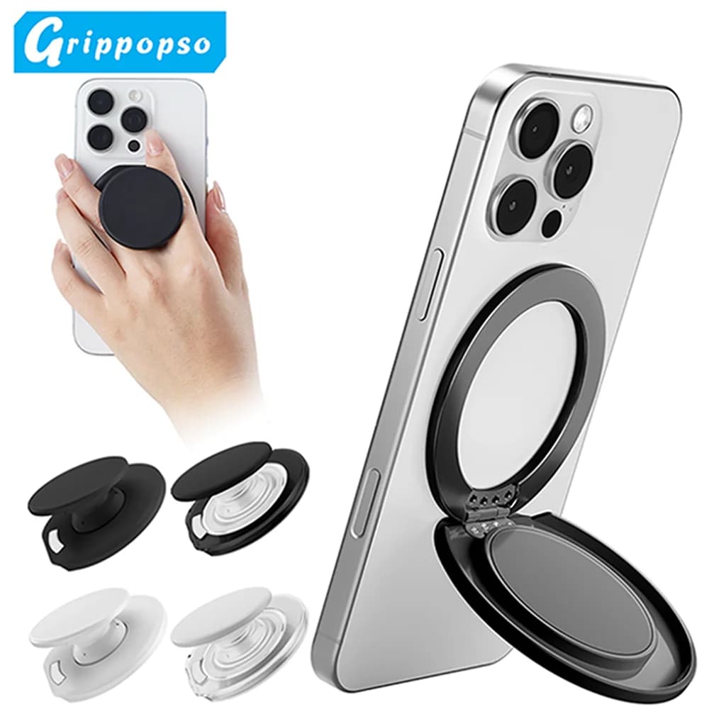 Grippopso NUOVA impugnatura magnetica per telefono per MagSafe 360 ° Ruota il supporto dell'anello del telefono e il cavalletto per Samsung per iPhone 16/15/14/13/12