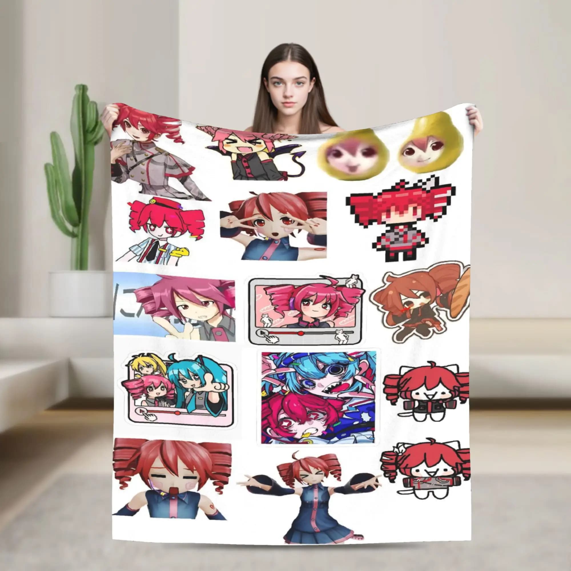 Pearto Poteto Anime Kasane Teto Virtual Singer Blanket Travel Flannel Throw Blanket For Living Room Soft Quality Bedspread