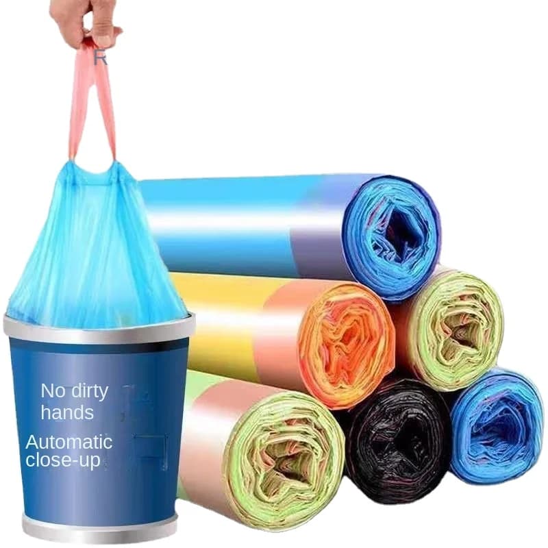 Sacchi della spazzatura usa e getta con coulisse da 15 pezzi/rotolo con chiusura automatica e gadget da cucina passanti in corda