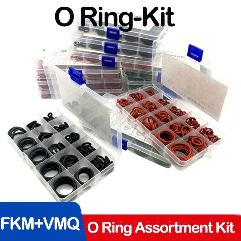 FKM Fluororubber O Ring Gasket Assortment Kits VMQ Silicone Rubber O-Ring Sealing Washer Set for Car Repair Air Gas Connections